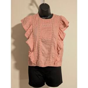 T. Rose Pink Ruffle Sleeveless 100% Cotton Blouse- Size S